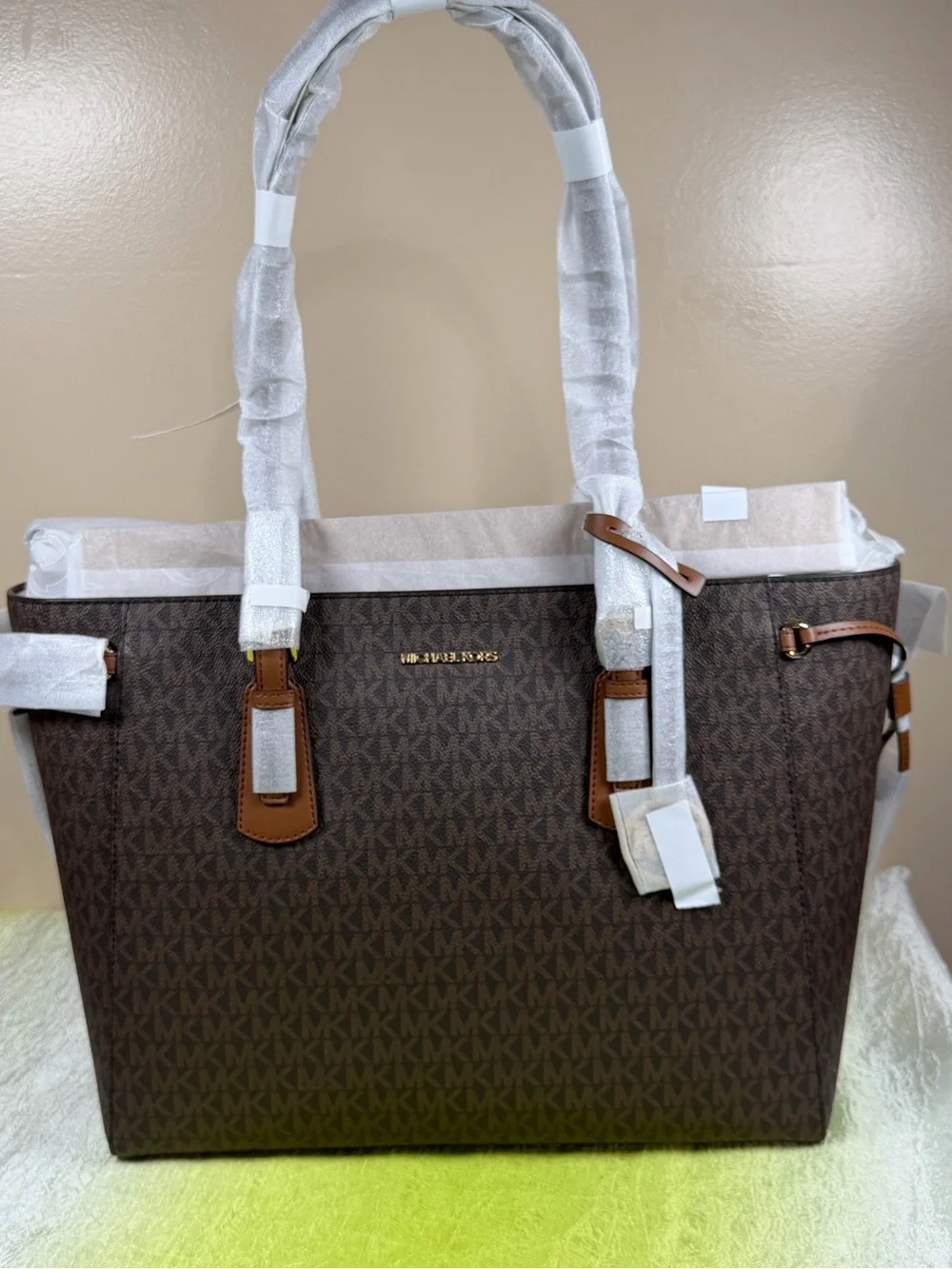 Michael Kors Brown Logo Tote with Tan Trim